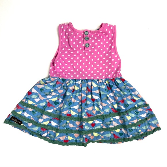 Matilda Jane Pink and Blue Ruffle Tunic Top, Bird Print - Picture 2 of 3